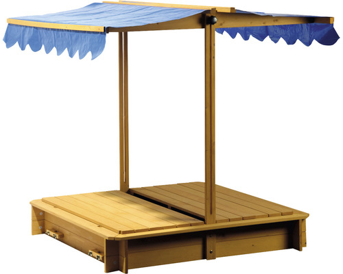 Zandbak met bankje, dobar 120 x 120 x 120 cm, hout, blauw, vierkant, afsluitbaar, weerbestendig