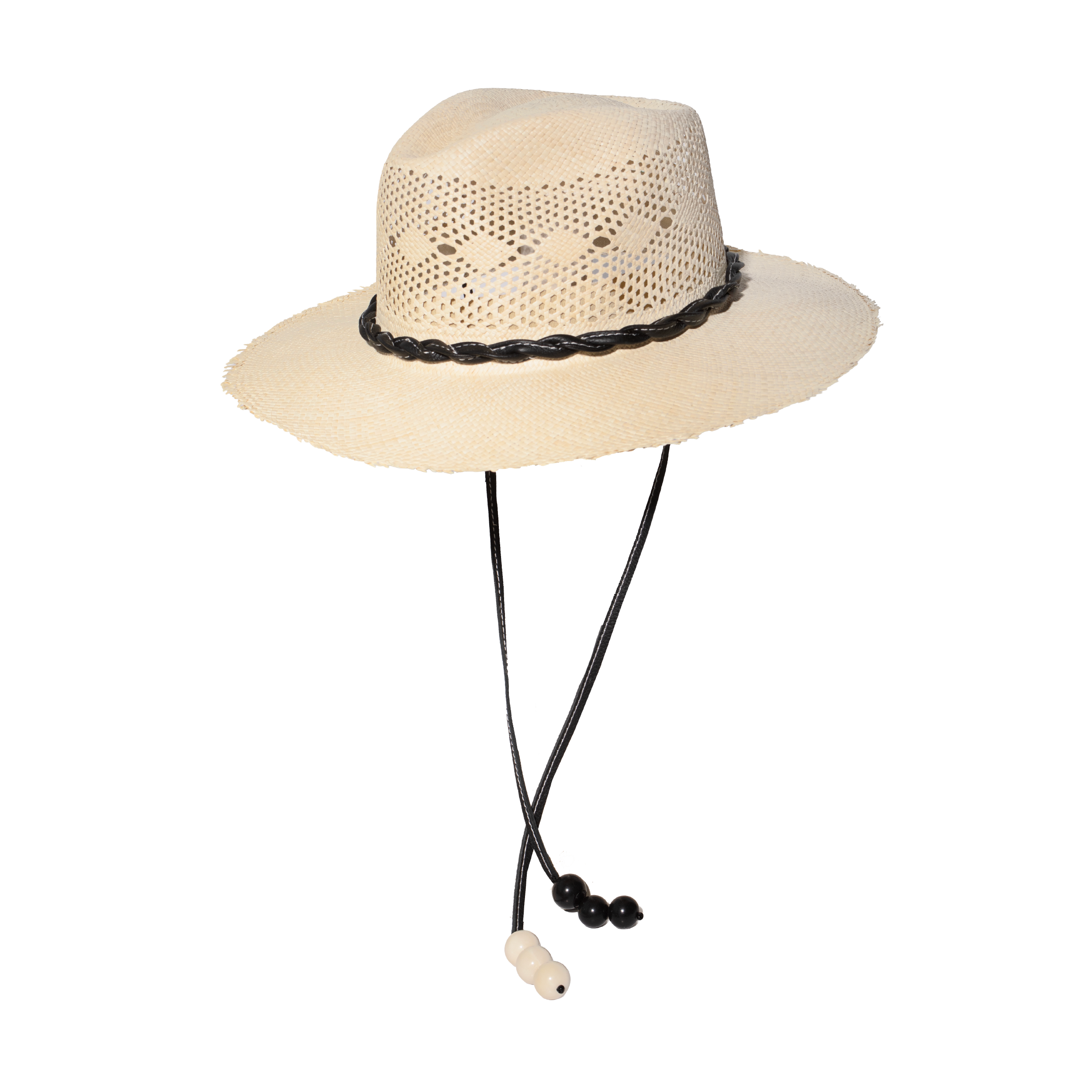 Chapeau en cuir tressé à l'ancienne, orné d'une tresse en cuir.