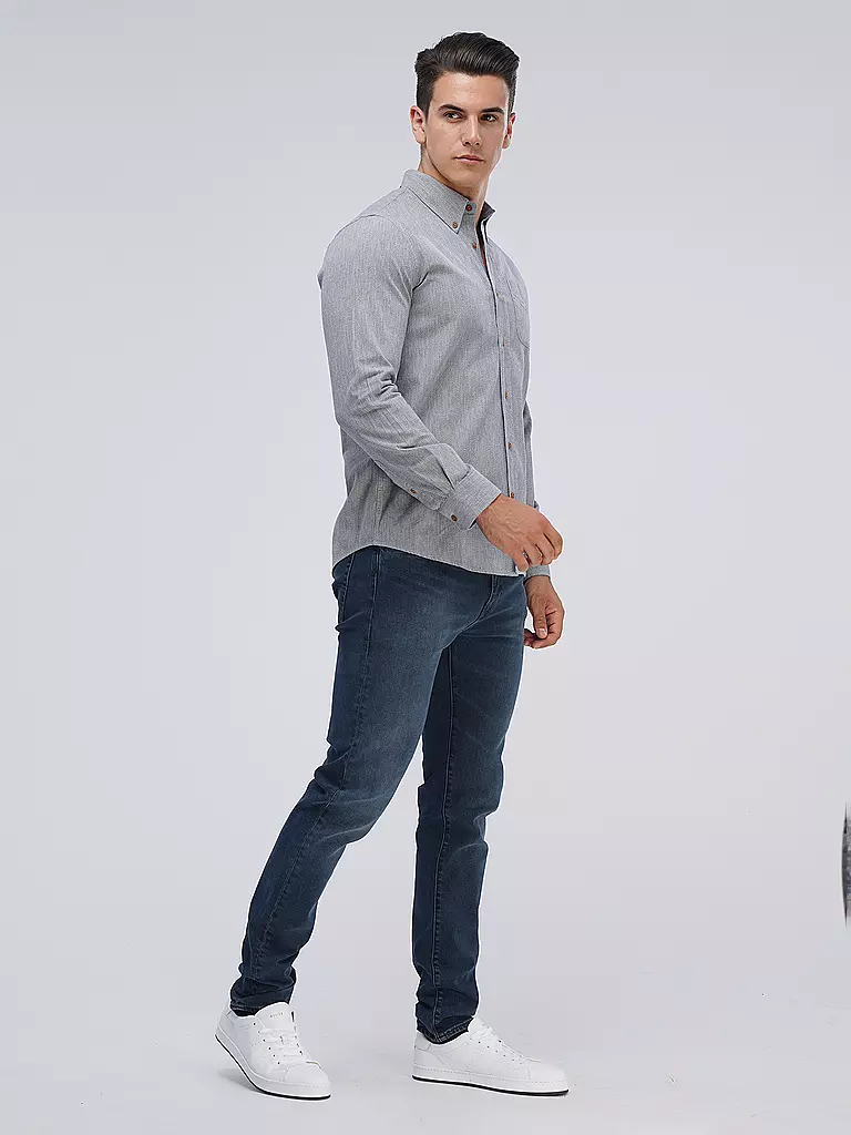 NUDIE JEANS Hemd Slim Fit JOHN grau