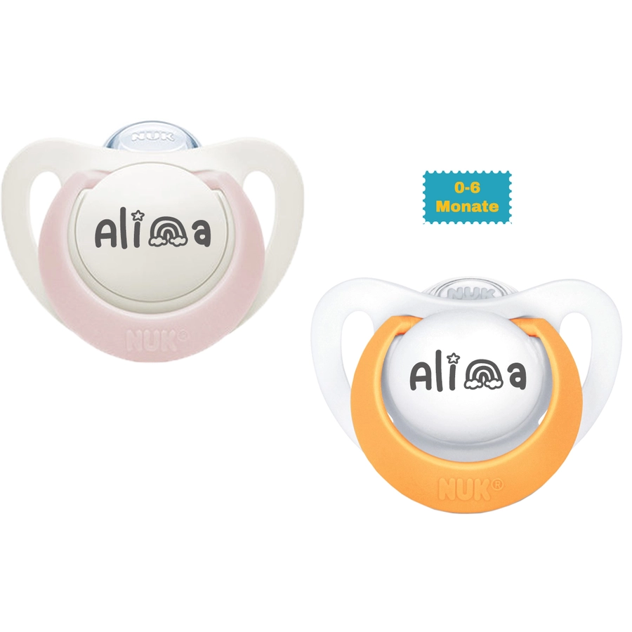Schnullireich Schnuller mit Namen  Namensschnuller NUK Genius Rainbow – 2er Set (Mädchen) Weiß