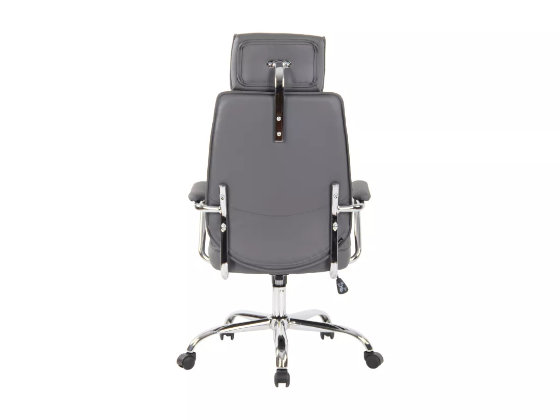 Chaise de bureau - Véritable cuir & Métal chromé - Gris - Rako