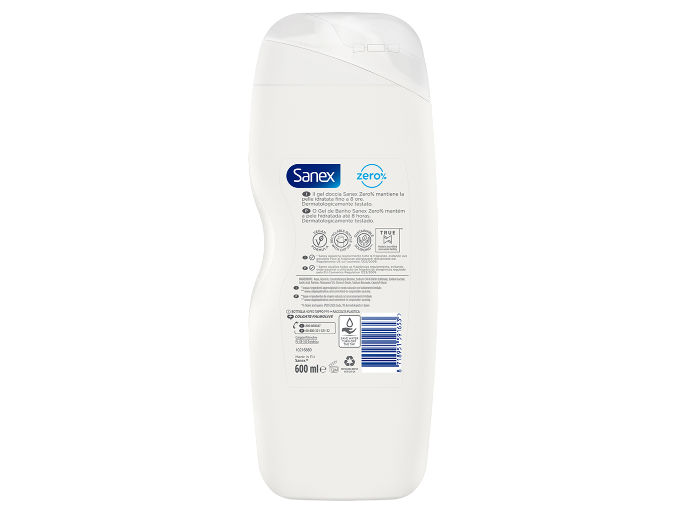 GEL BANHO SANEX ZERO% PELE SECA 600ML