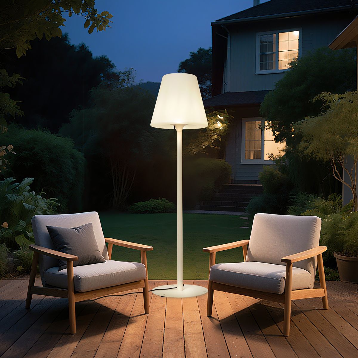 Moderne buiten vloerlamp beige met witte kap IP44 - Big Virginia