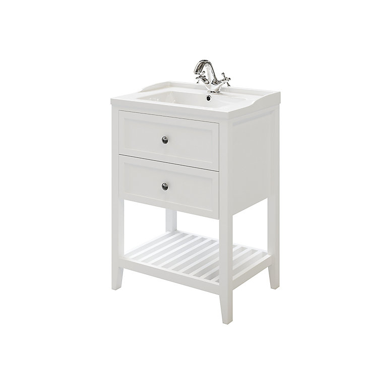 Meuble sous vasque à poser 2 tiroirs GoodHome Perma blanc 60 cm