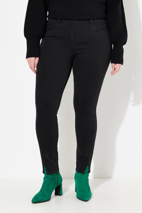 Jeans Sarah, schmales Bein, Stretchdenim, Saumschlitz