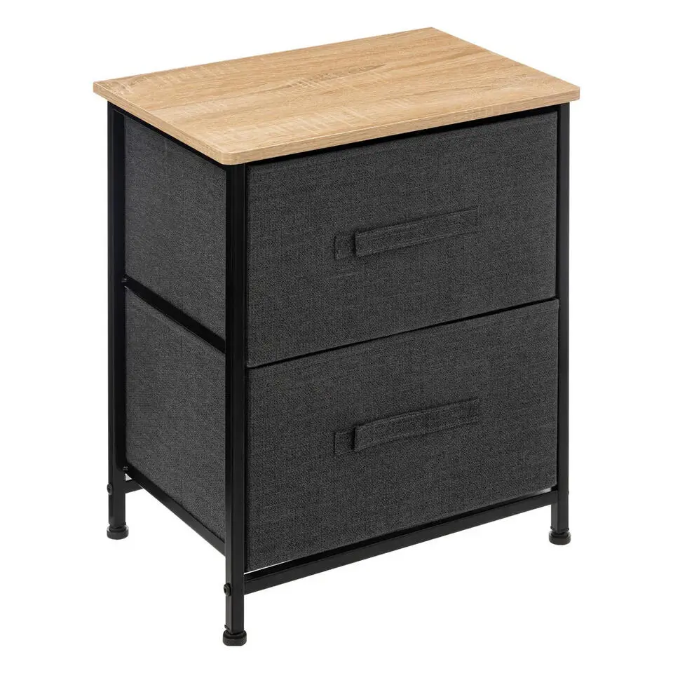 5Five Opbergkast - 2x mand - 42x30x51cm - hout/stof donkergrijs