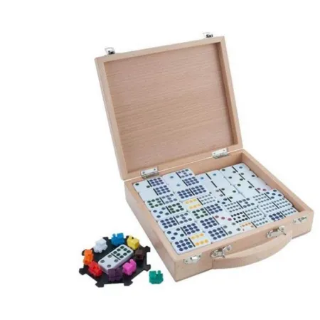 Longfield GamesMexikanischer-Zug-Domino 100 Steine in Holz-Schatulle Kasten