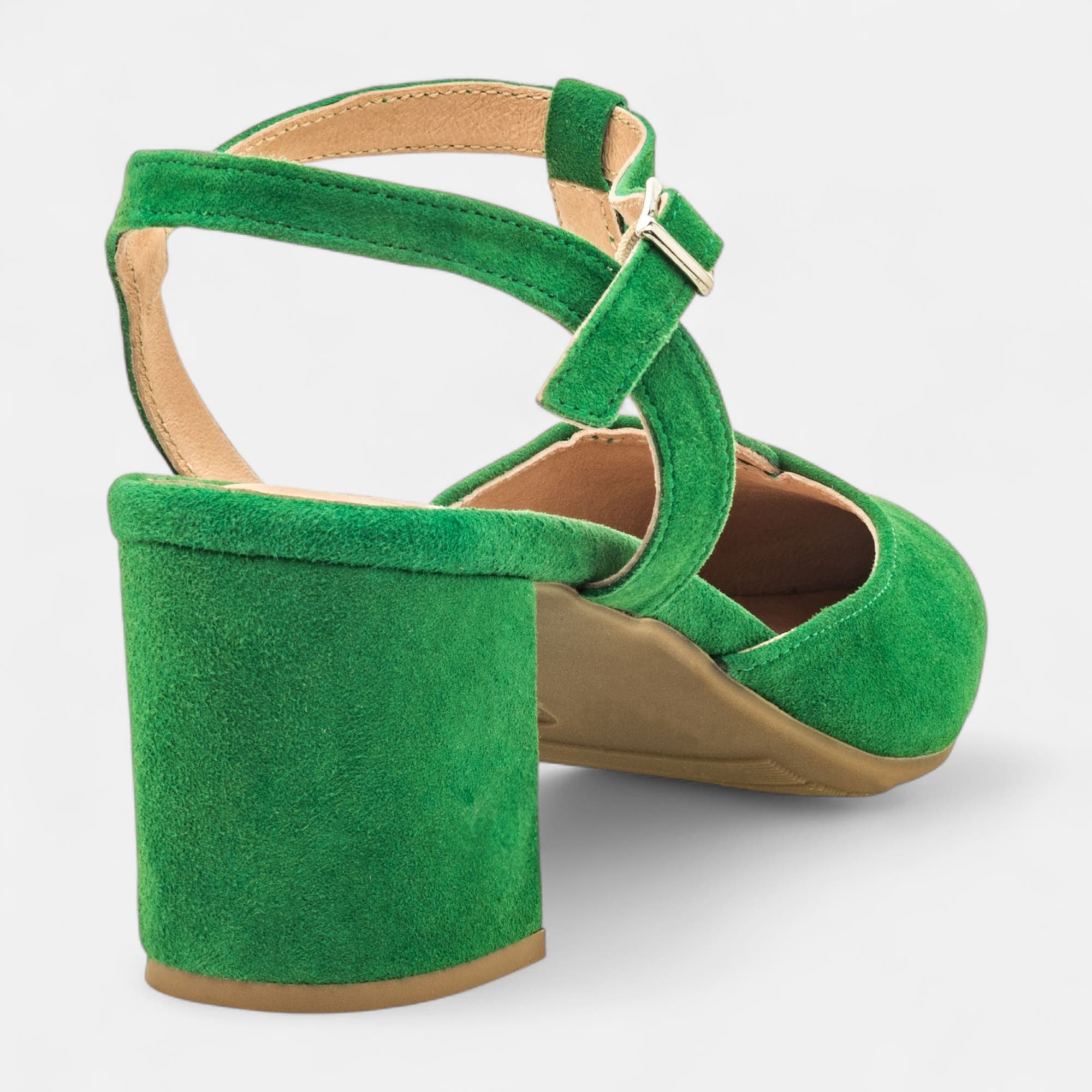 Escarpins avec bride arrière à talon Femme en cuir vert
