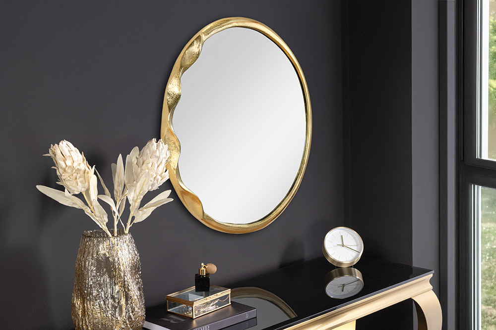 Runder Wandspiegel ABSTRACT 55cm gold Metall handmade
