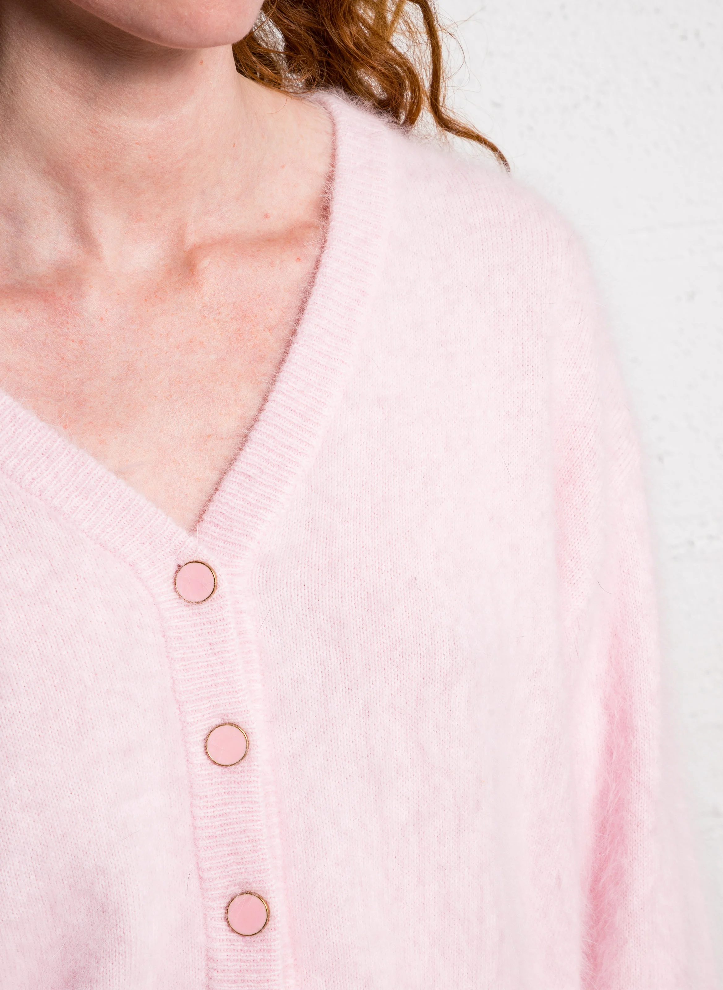 GUSTAVIA - Cardigan col V en laine mélangée | Rose