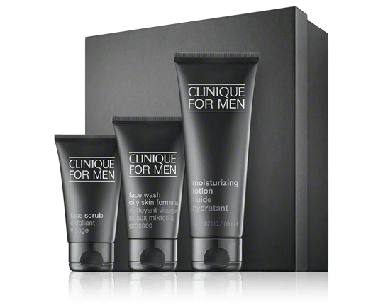 Clinique for Men Set mit Oil-Free Moisturizer, Face Wash & Scrub 100ml-30ml-50ml