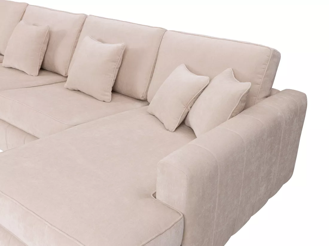 Grand canapé d'angle gauche panoramique en tissu beige BERGOTA