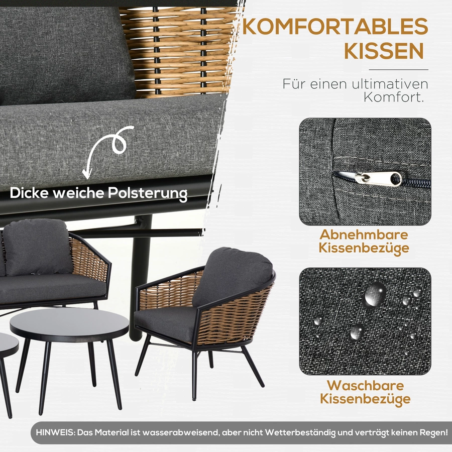 Outsunny Gartenmöbel-Set mit geflecht Design natur