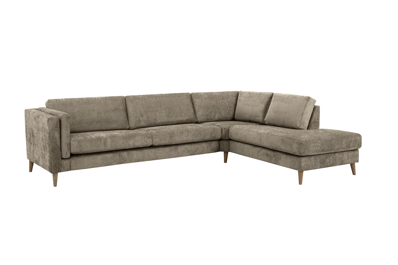 Edda hjørnesofa 3 seter med åpen ende høyre. Tekstil Movie 13/1 Light Khaki, ben 8, armlen G.
