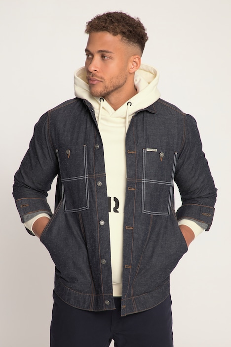STHUGE Jeanshemd, Overshirt, Denim, Langarm, Stehkragen, bis 8 XL