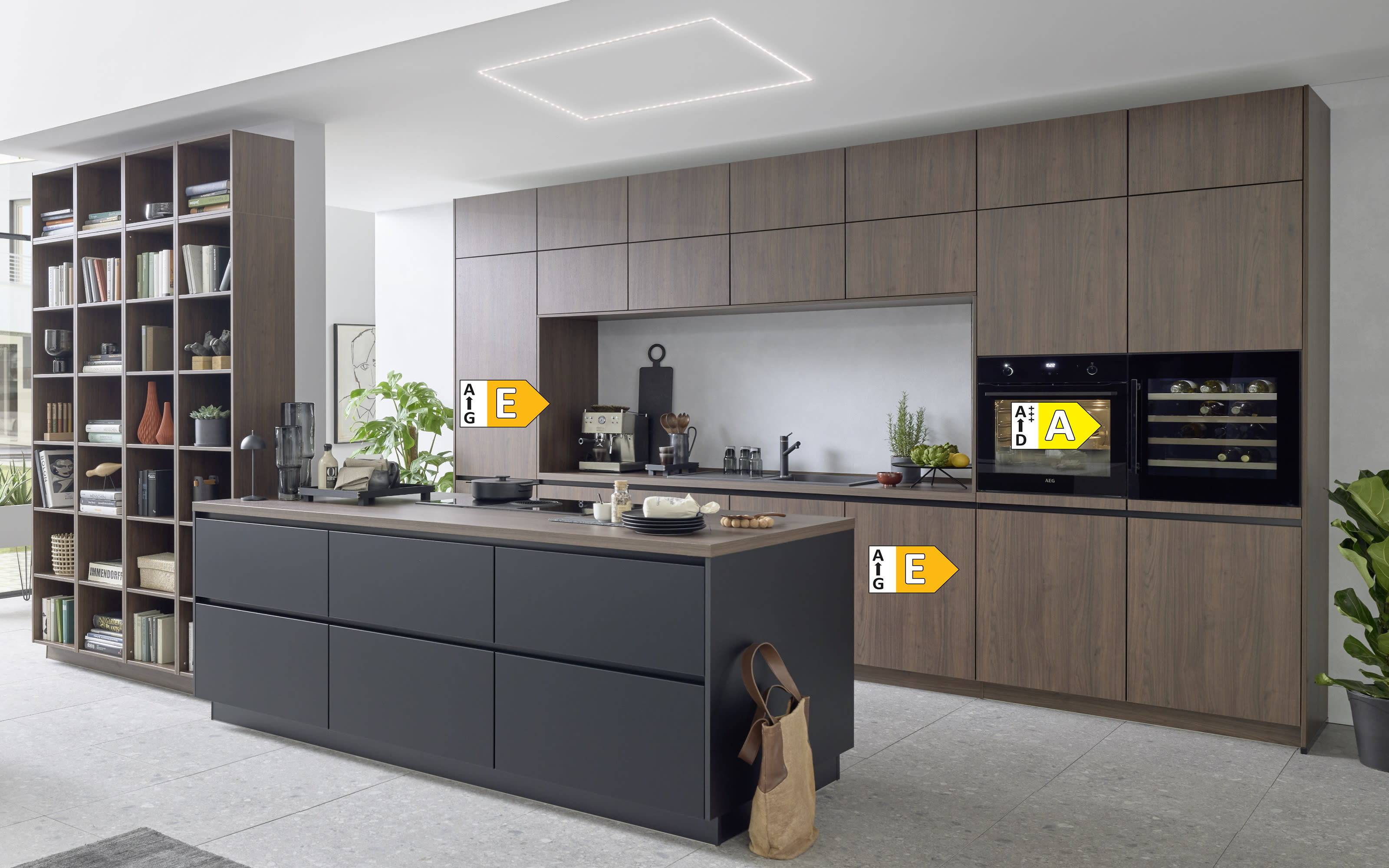Einbauküche Stadum,Torna, schwarz/Nussbaum Nachbildung, inkl. Bosch Elektrogeräte