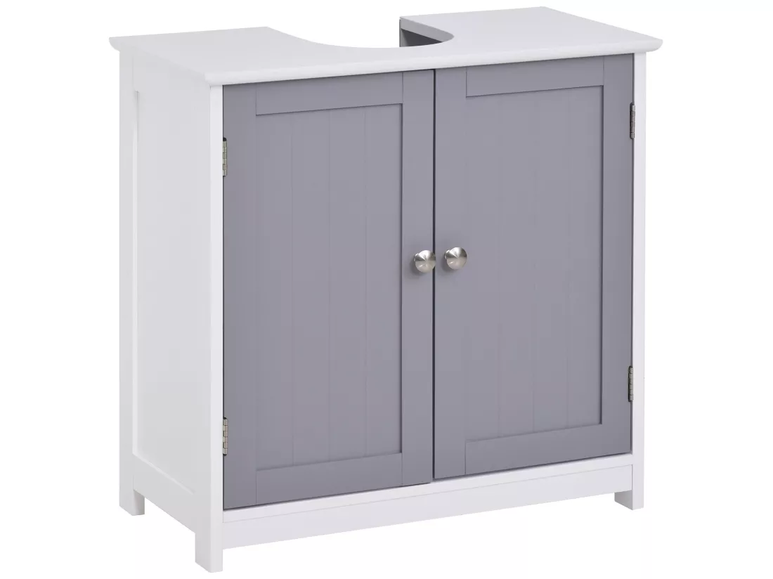 Meuble salle de bain - meuble sous-vasque - placard 2 portes avec étagère - dim. 60L x 30l x 60H cm - MDF gris blanc