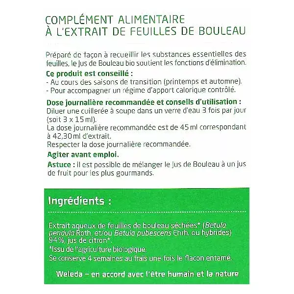 Suco de Bétula Orgânico Detox e Vitalidade Weleda 250ml