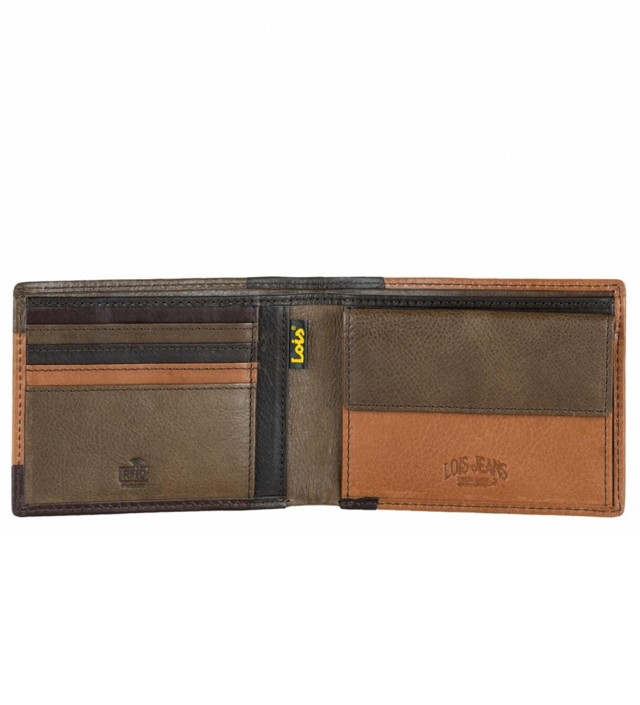 Carteira Lois em couro com compartimento interno e proteção RFID LOIS 203201 marrom