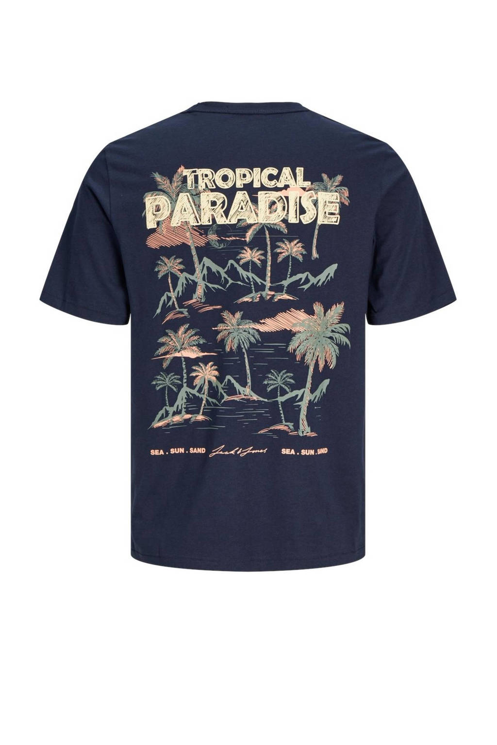 JACK & JONES T-shirt JORPALM met backprint donkerblauw