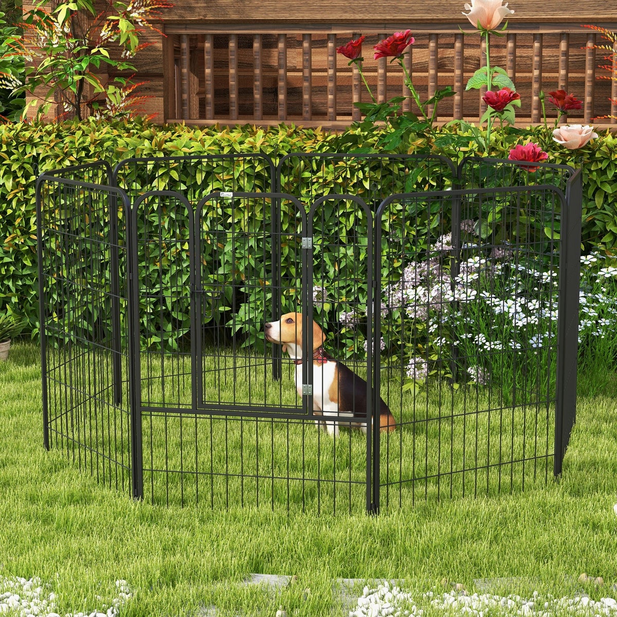 PawHut Huisdierenspeelpen, 80B x 100H cm, Metaal, Zwart
