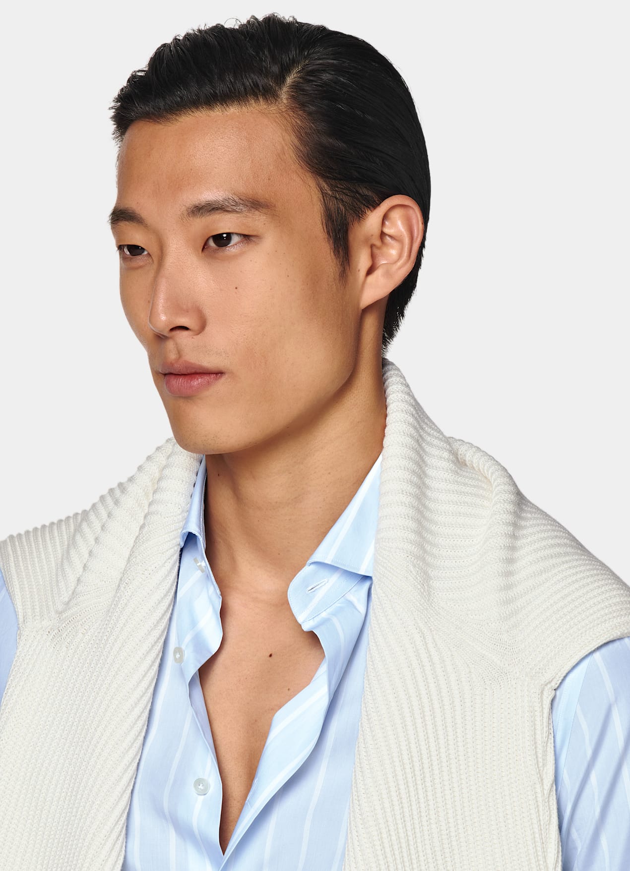 Chemise coupe ajustée en popeline bleu clair à rayures