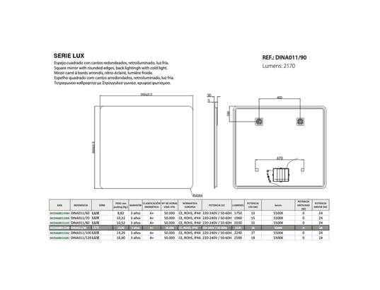 CRISTALED - Miroir de salle de bains lumineux éclairage intégré led rétr...