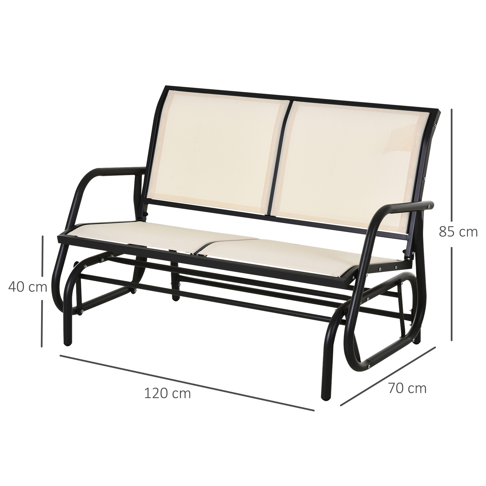 Banco de balanço Outsunny para 2 pessoas, cadeira de balanço para jardim, estrutura em metal e tecido Textileline respirável para uso externo, capacidade máxima de carga de 200 kg, 120 x 70 x 85 cm, bege