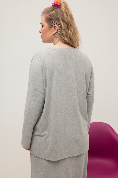 Pullover, oversized, Rippstrick, Rundhals, Langarm