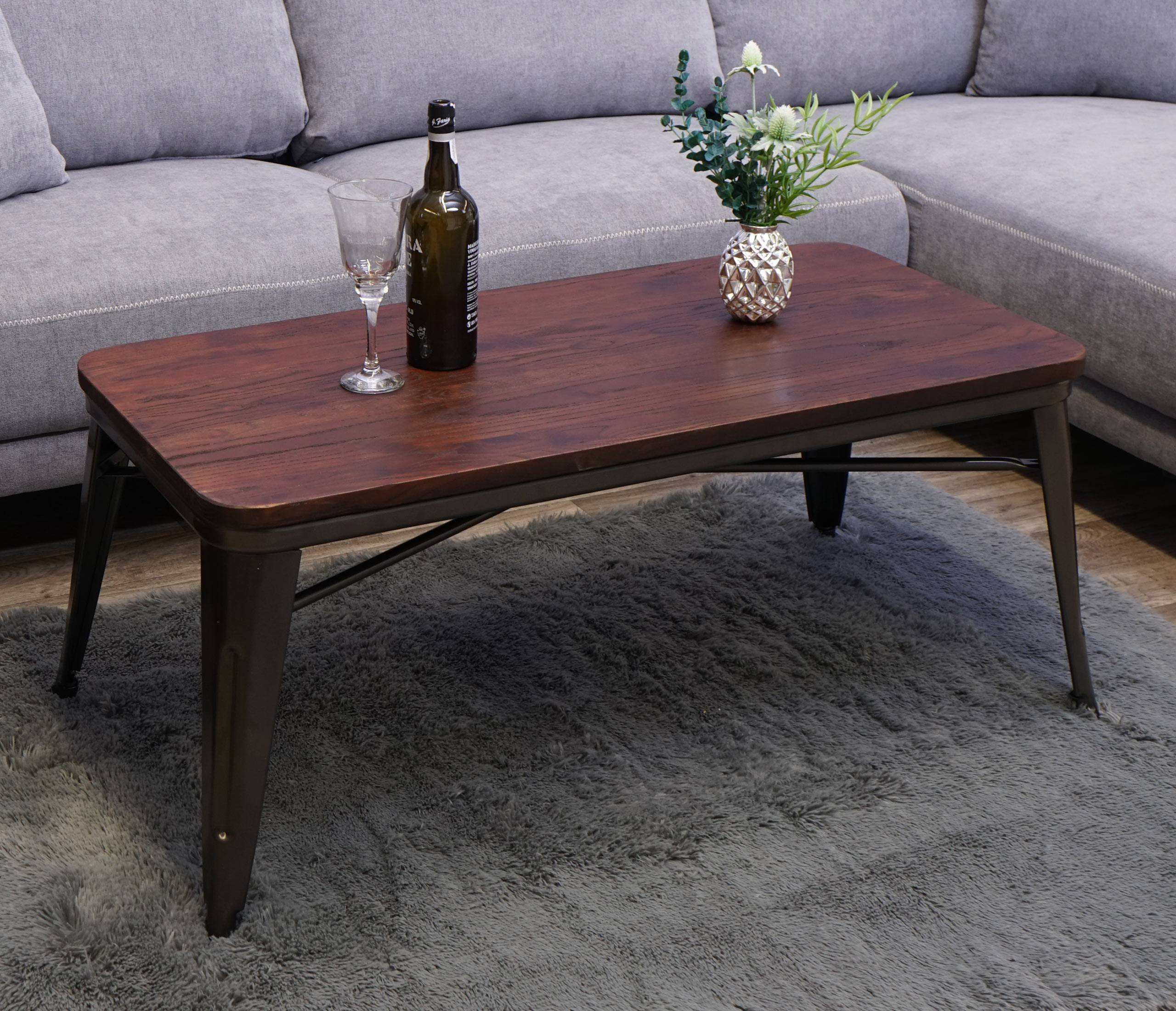 Couchtisch MCW-H10, Wohnzimmertisch Sofatisch Kaffeetisch, Industriedesign Ulme Holz MVG-zertifiziert, braun-schwarz