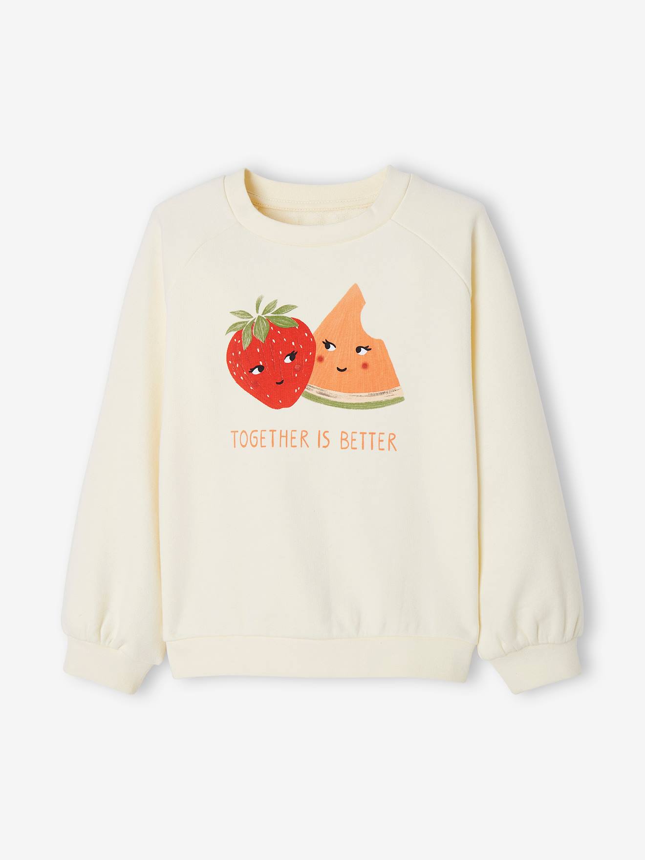 Moletom feminino com estampa de frutas, cor off-white.