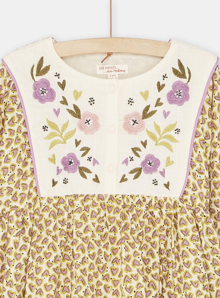 Robe écru, rose et vert fille