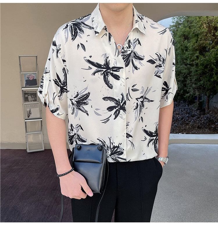 Sheck - Oversized overhemd met korte mouwen, reverskraag en bloemenprint