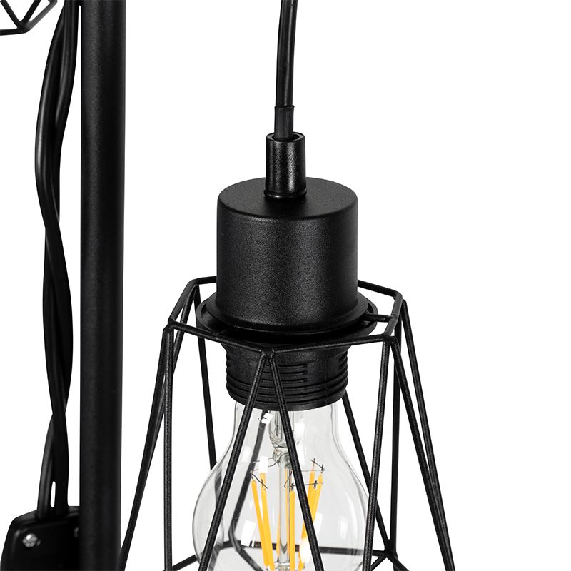 Landelijke vloerlamp zwart met hout 2-lichts met kap - Dami Frame