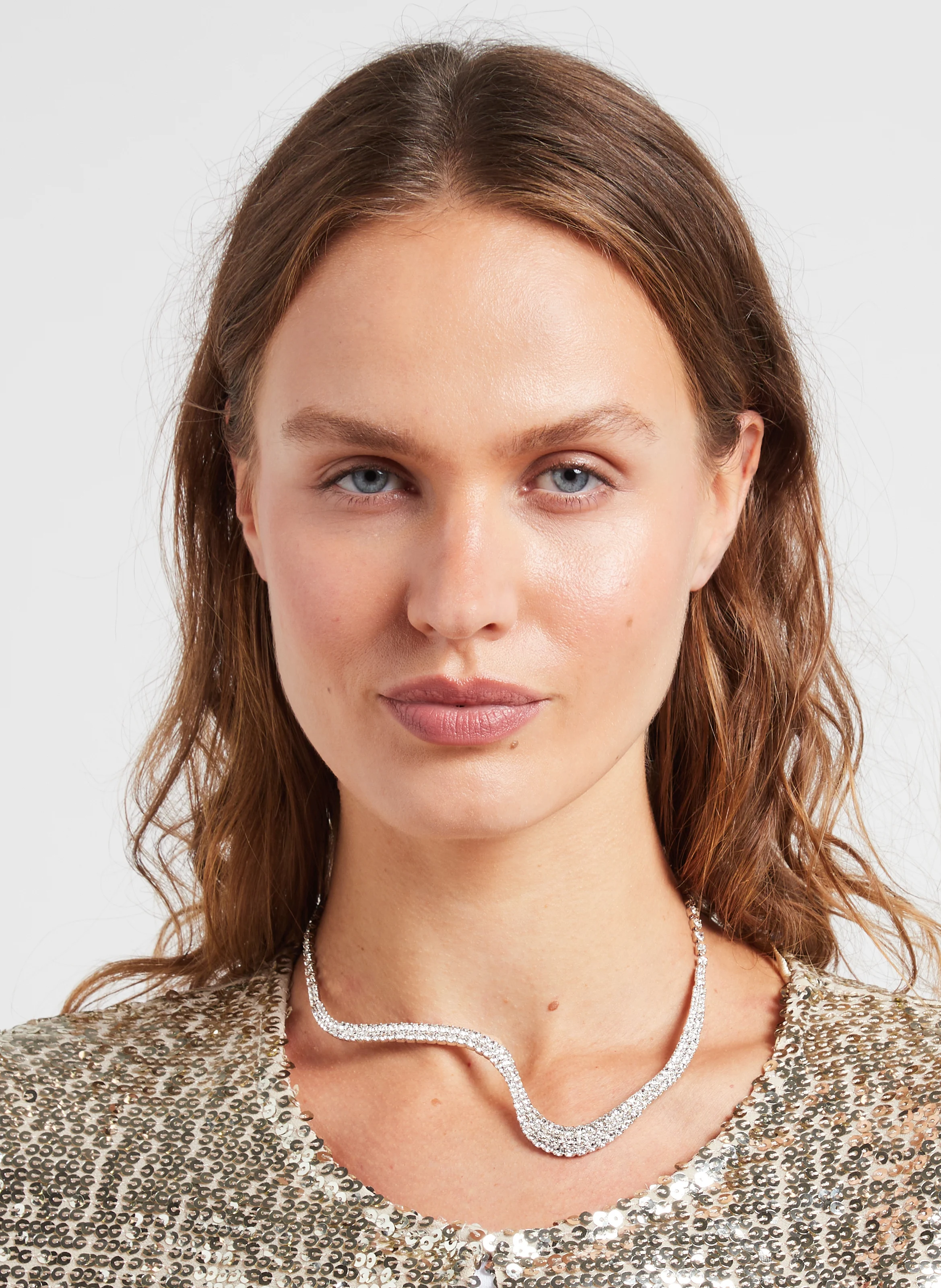 Collier asymétrique cristaux| Blanc
