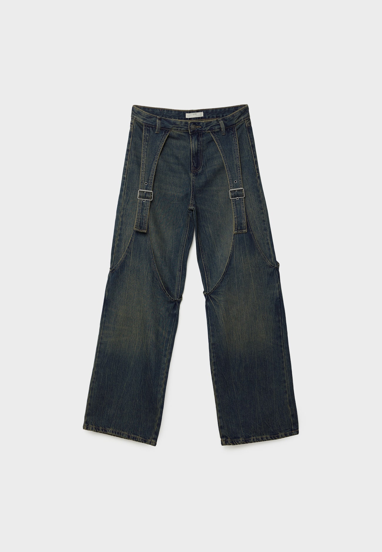Calça jeans de corte reto com fivelas