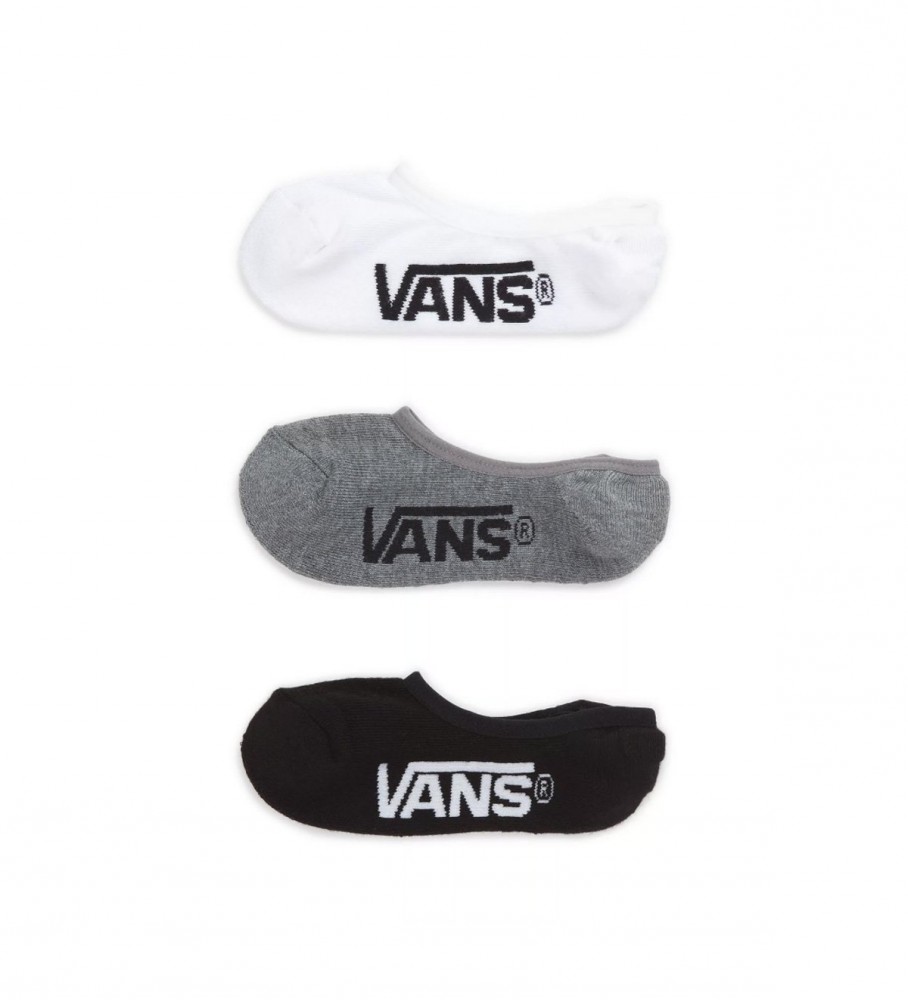 Pacote com 3 pares de meias invisíveis Vans Classic Super No Show - Cinza, Branco, Preto