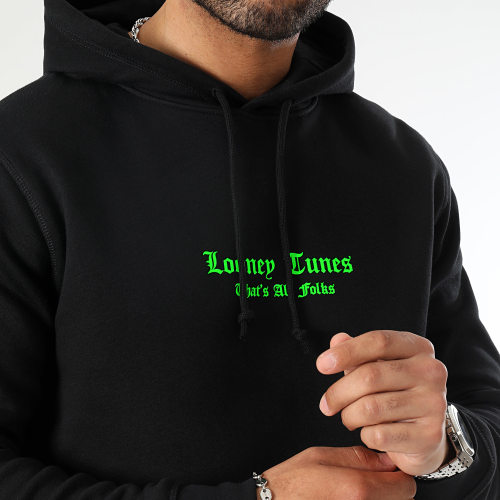 Sweat Capuche Angry Taz Noir Vert Fluo