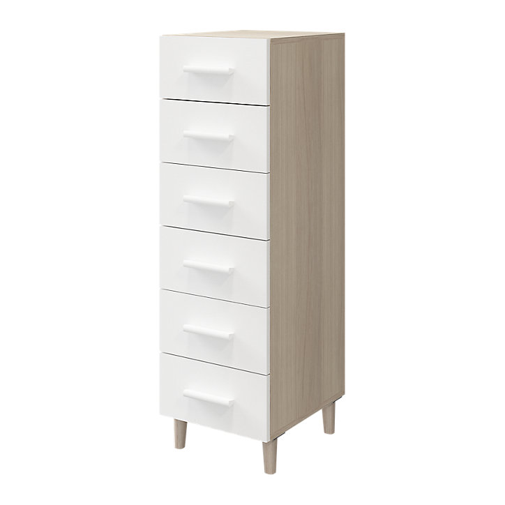 Commode sur pieds blanche et effet chêne 6 tiroirs GoodHome Atomia H. 123,5 x L. 37,5 x P. 45 cm