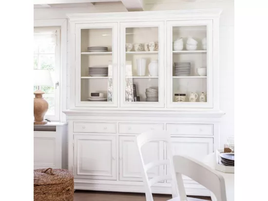 Buffet 3 portes vitrées Bois-MDF Blanc - Harmonie Interior's