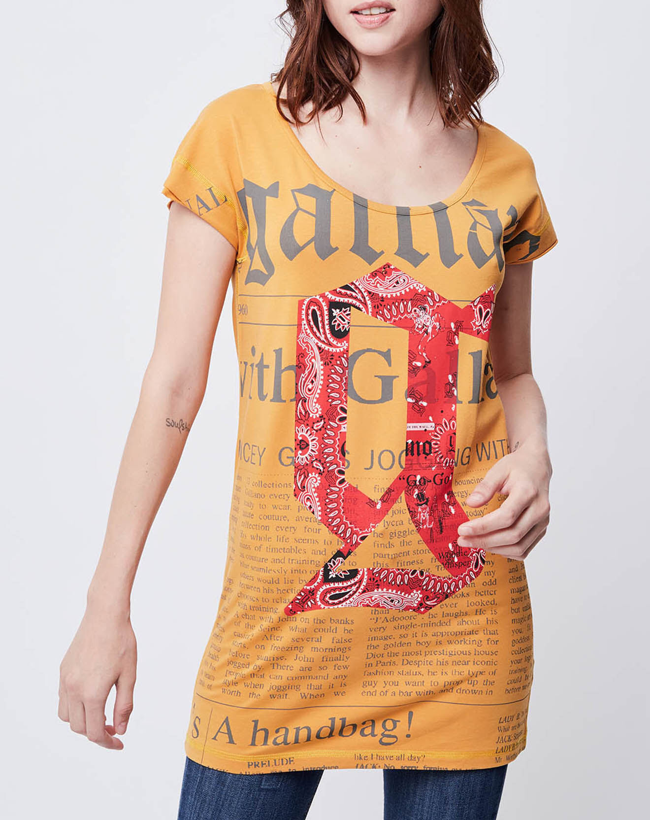 John Galliano T-Shirt long Gazette orange/rouge/gris
