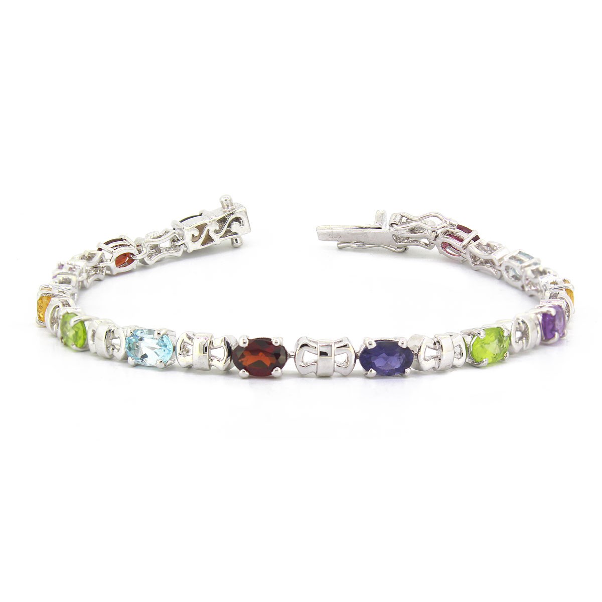 Bracelet Multicolore avec Péridot, Citrine, Topaze, Grenat, Améthyste en Argent 925
