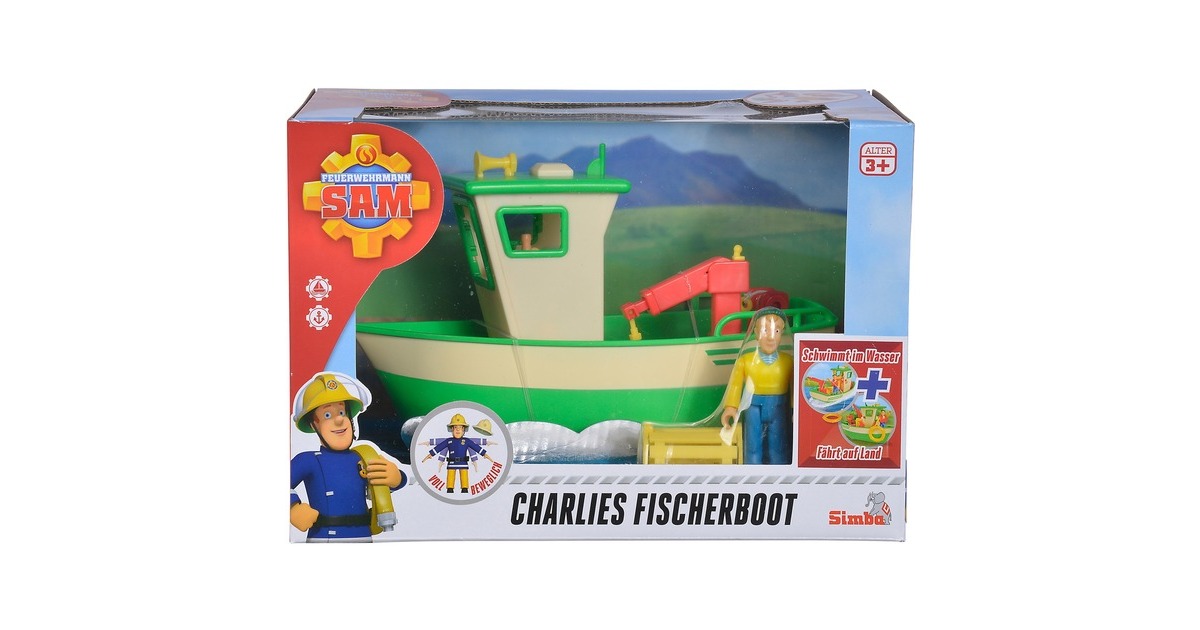 SimbaBrandweerman Sam - Charlie's vissersboot met figuur Speelgoedvoertuig