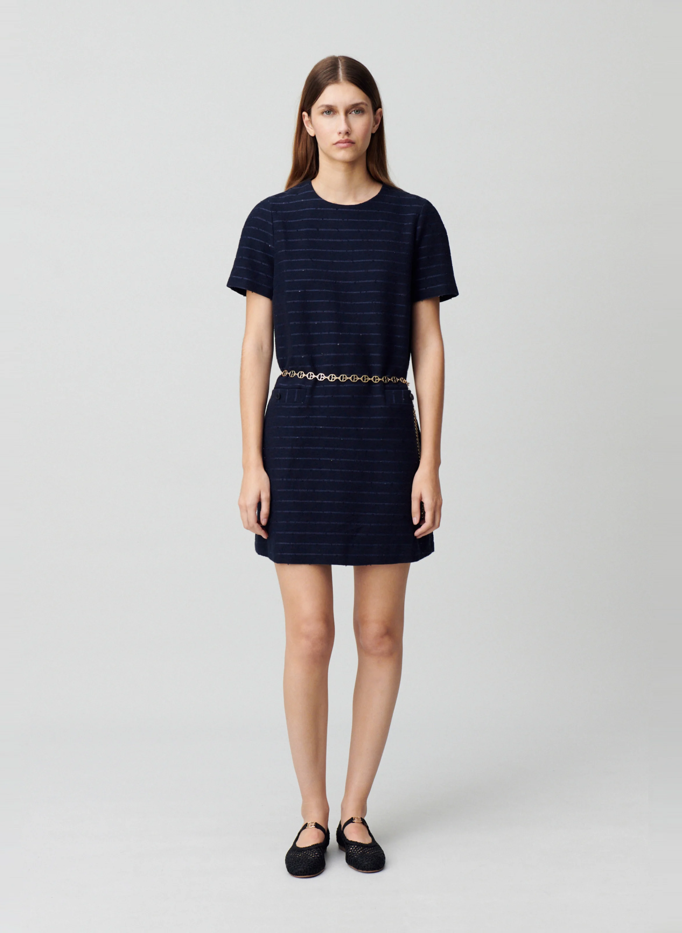 Robe courte rayée en coton mélangé | Bleu