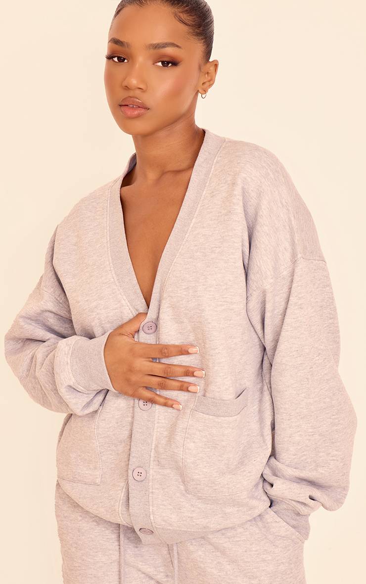Gris Chiné Cardigan En Molleton Avec Poches Et Boutonnage Devant