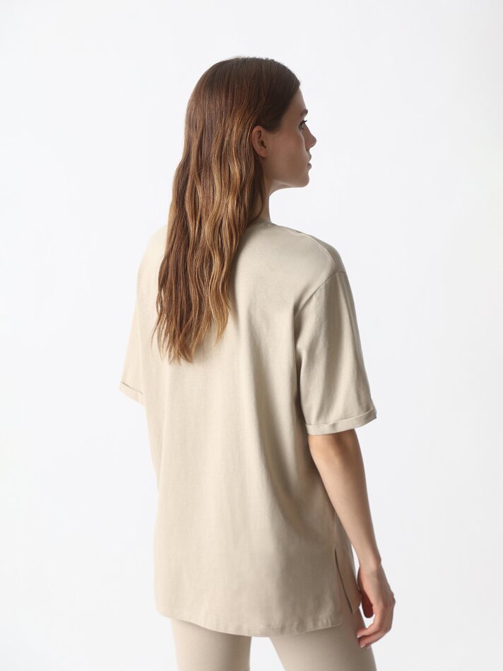 Camiseta oversized de manga curta - Bege