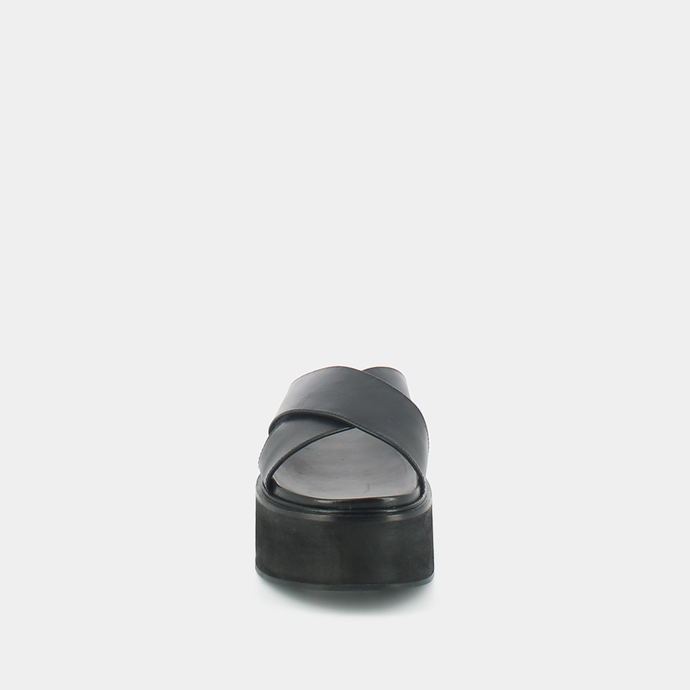 Mules à brides croisées et plateformes  en cuir noir