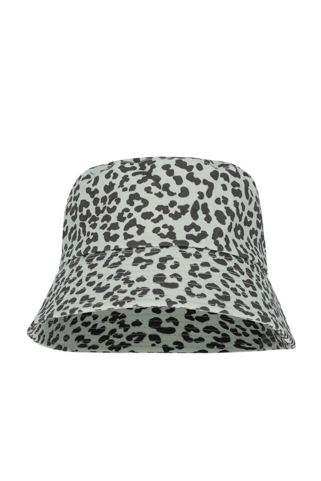 bucket hat met all-over panterprint lichtblauw