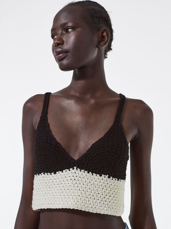 Top cropped de crochê - Multicolorido