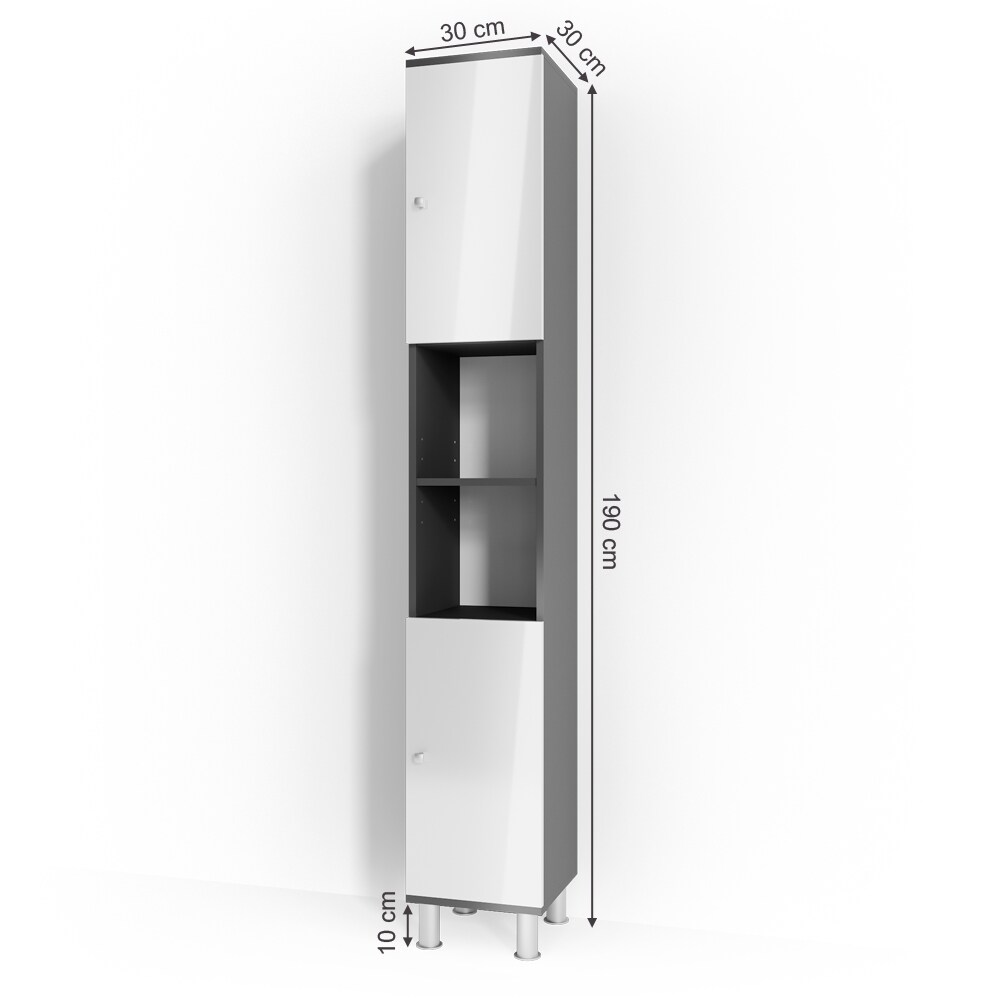 VICCO Badschrank Fynn 190 x 30 cm Anthrazit - Badezimmerschrank Hochschrank Schrank Regal Badregal